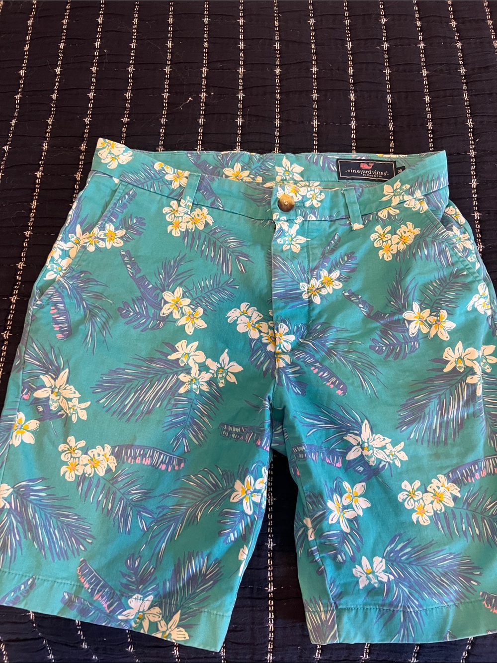 Vineyard Vines Teal Floral Palm Chino Shorts